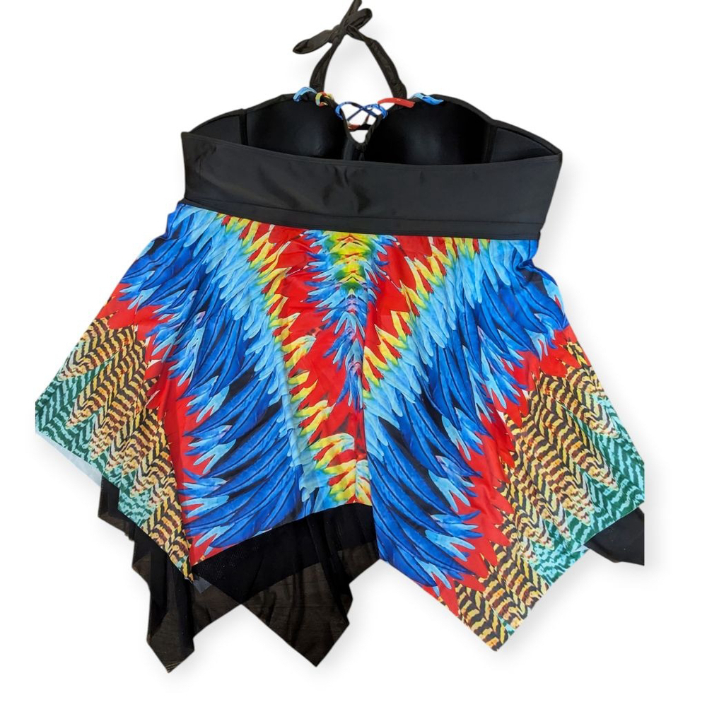 Black Multicolor Halter Tankini Swim Top 3X - Picture 3 of 9